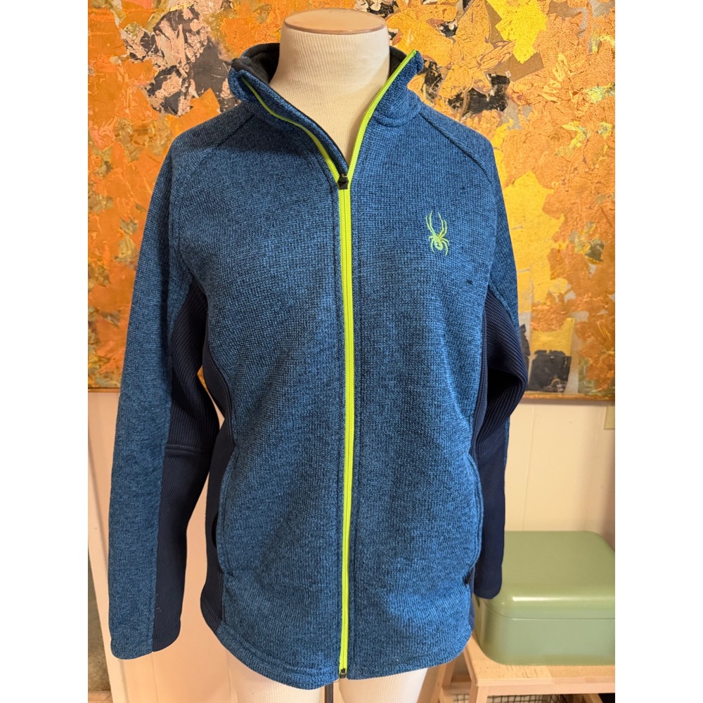 Spyder Mens Blue Marl Full Zip Fleece Lined Sweater Jacket Large 1302142